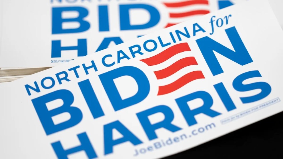 North Carolina for Biden-Harris campaign stickers.